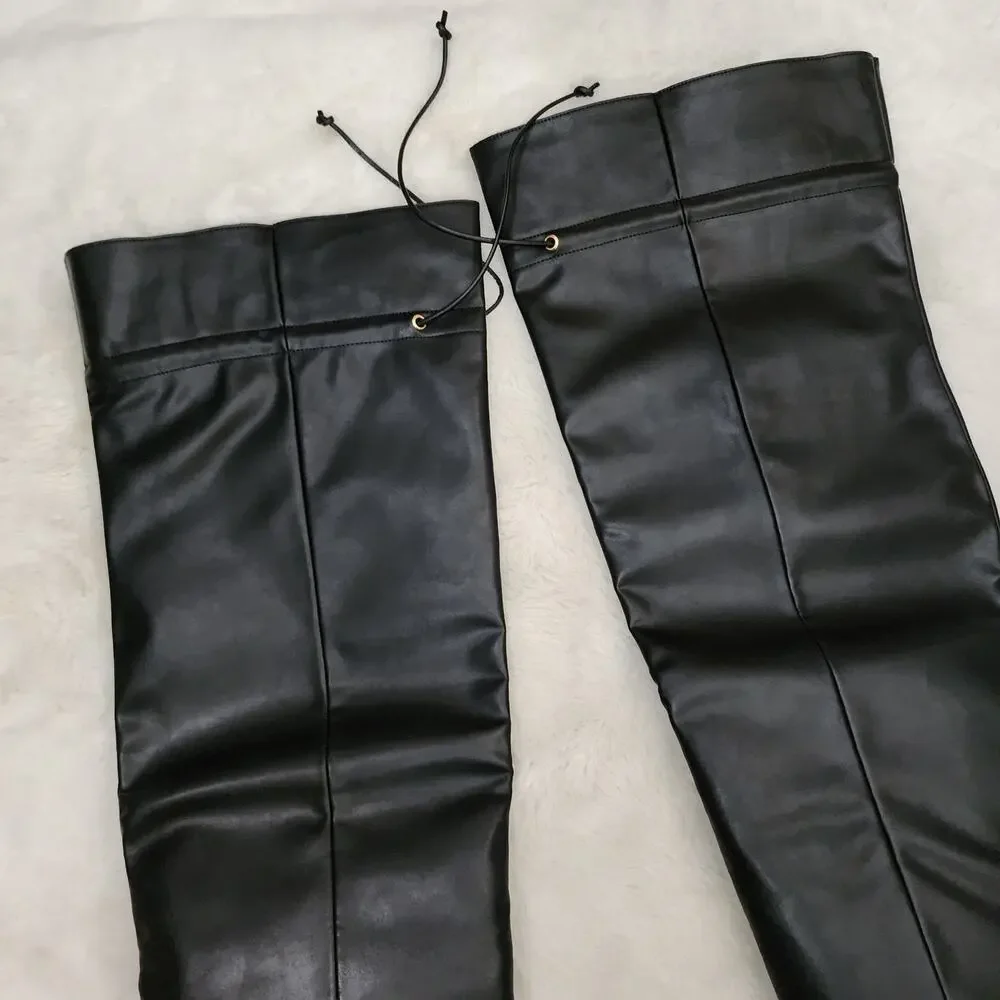 Good American Carla Black Faux Leather Over The Knee Slouchy Boots Women's 7.5 - Picture 8 of 9